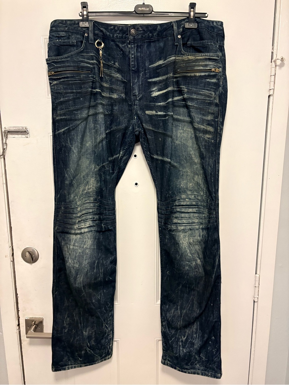 Robin's Jean Men's Dark Blue Distressed Straight Jeans
